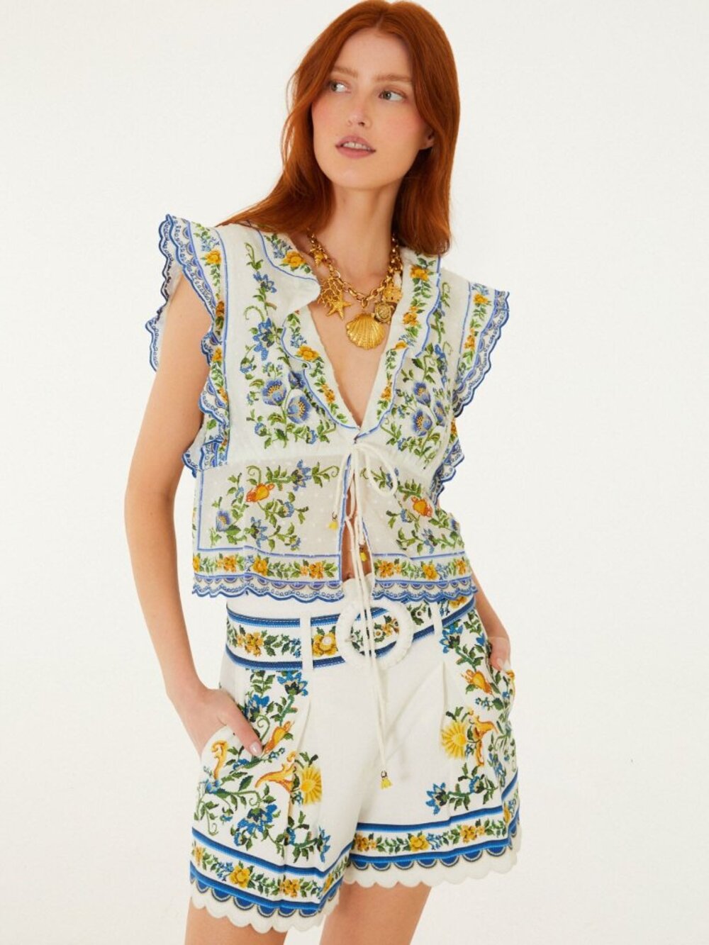 Off-White Emily Floral Tapestry Belted Shorts